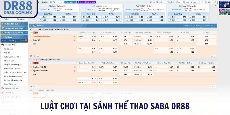 Luật chơi tại sảnh thể thao SABA DR88